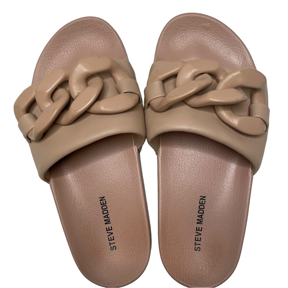 Steve Madden Safe Slide Sandal Size 7  Blush Chunky Chain Design on Vamp